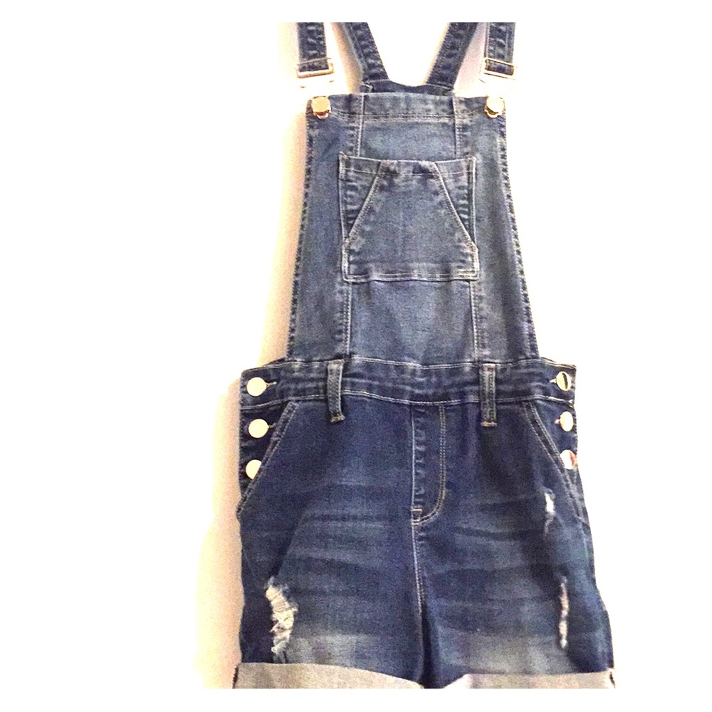 BEBE stretch denim short overalls